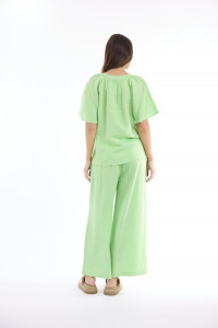 Linen Solid Top Chinese Collar Wide Sleeve