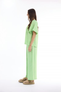 Linen Solid Top Chinese Collar Wide Sleeve