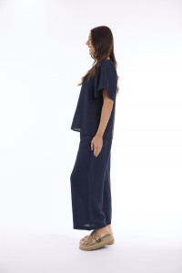 Linen Solid Top Chinese Collar Wide Sleeve
