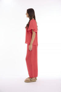 Linen Solid Top Chinese Collar Wide Sleeve