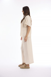 Linen Solid Top Chinese Collar Wide Sleeve