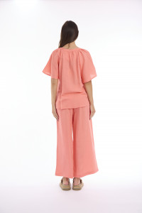 Linen Solid Top Chinese Collar Wide Sleeve