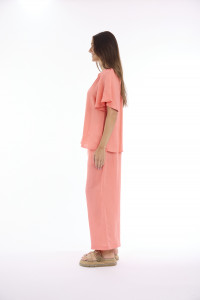 Linen Solid Top Chinese Collar Wide Sleeve
