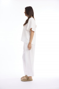 Linen Solid Top Chinese Collar Wide Sleeve