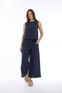 Linen Solid Pant Wide Leg