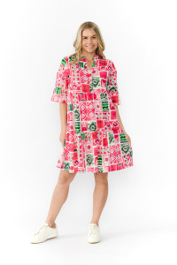 Maya Button V Neck Layer Dress