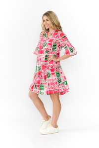 Maya Button V Neck Layer Dress