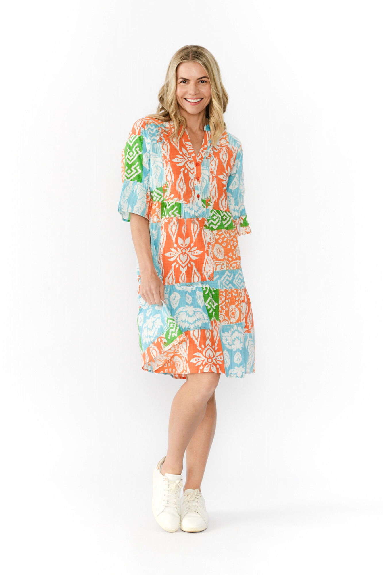 Maya Button V Neck Layer Dress