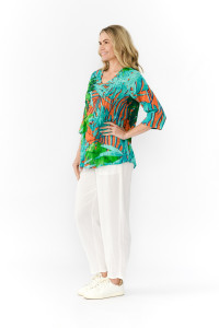 Tina V neck Pleated Top 3/4 Sleeve
