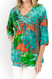 Tina V neck Pleated Top 3/4 Sleeve