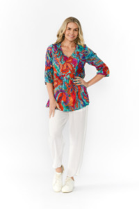 Tina V neck Pleated Top 3/4 Sleeve