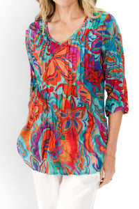 Tina V neck Pleated Top 3/4 Sleeve