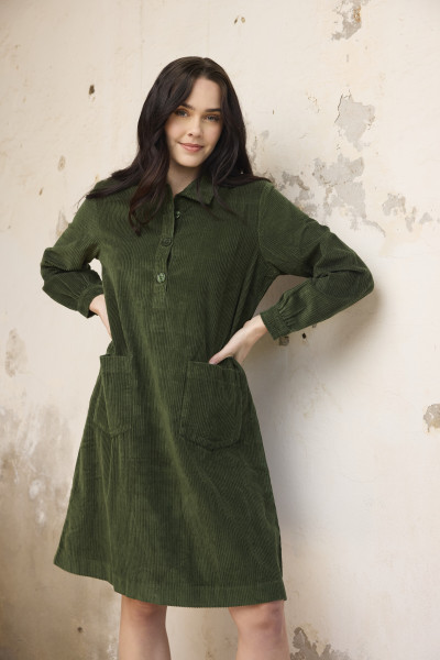 Cord Solid Dress Pockets