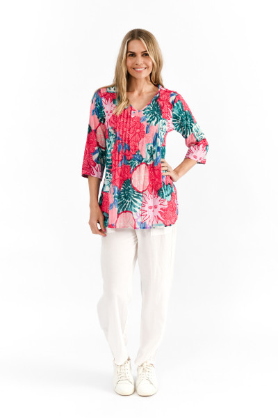 Tina V neck Pleated Top 3/4 Sleeve