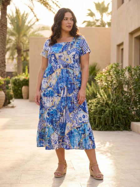 50yrs Oriental Dress Midi Square Neckline