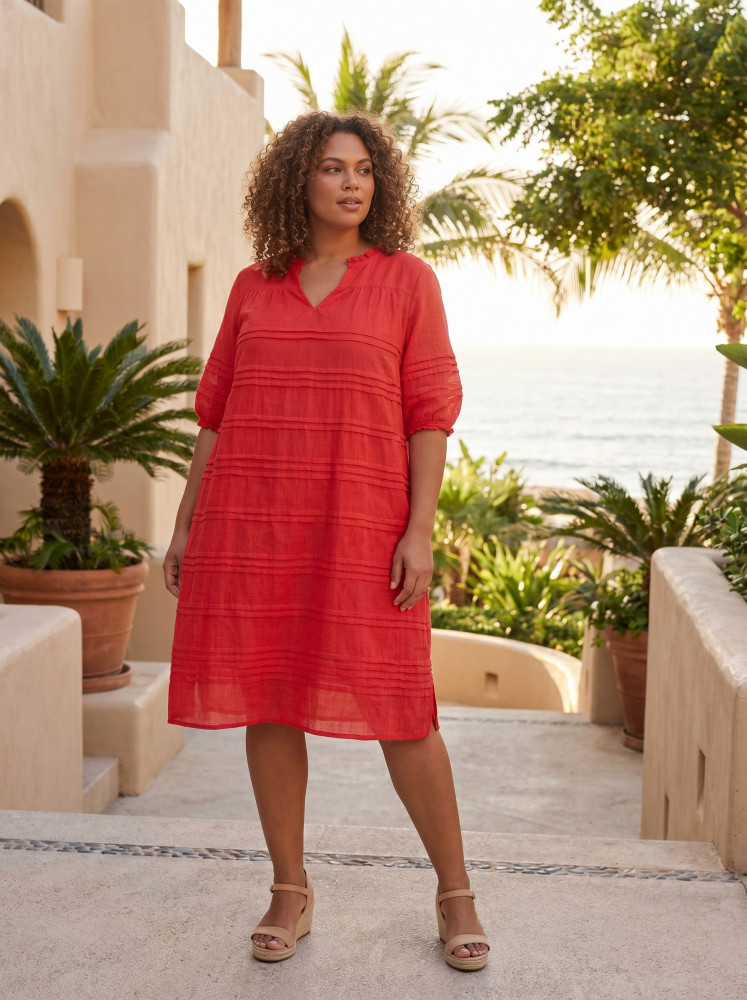 Cotton Gauze Dress Pleated