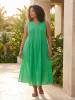 Cotton Slub Dress Maxi Pleated