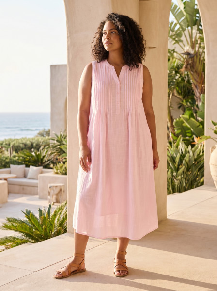 Cotton Slub Dress Maxi Pleated