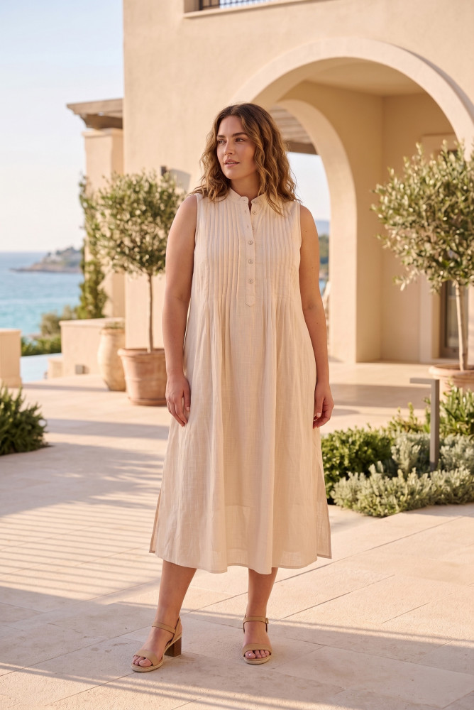 Cotton Slub Dress Maxi Pleated