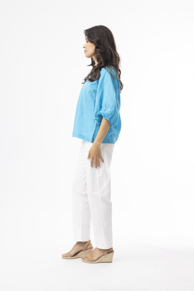 Cotton Slub Essentials Top Puff Sleeve