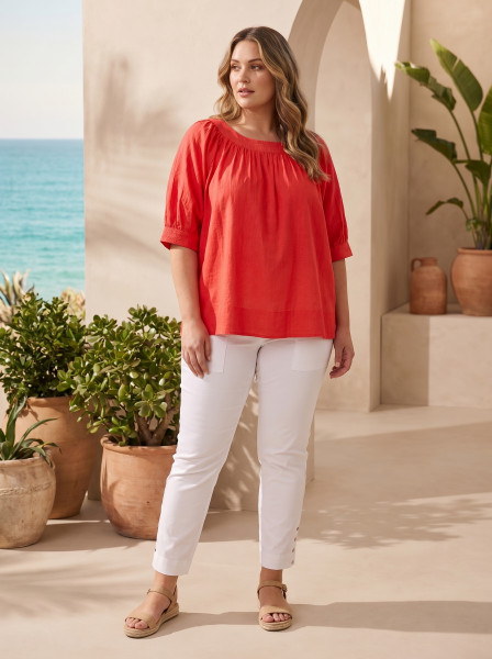 Cotton Slub Top Boat Neck
