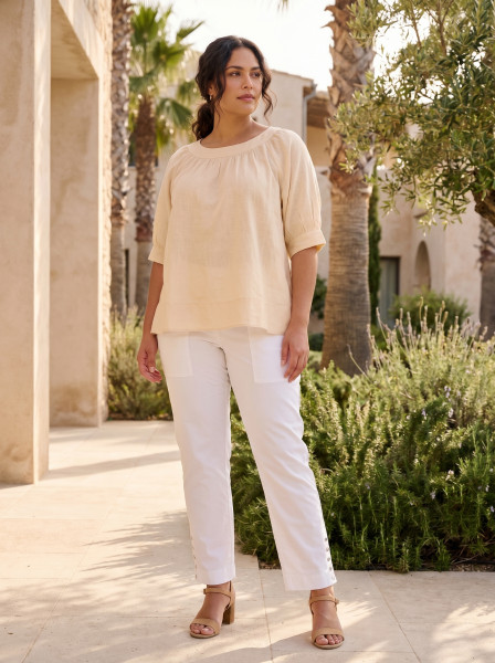 Cotton Slub Top Boat Neck