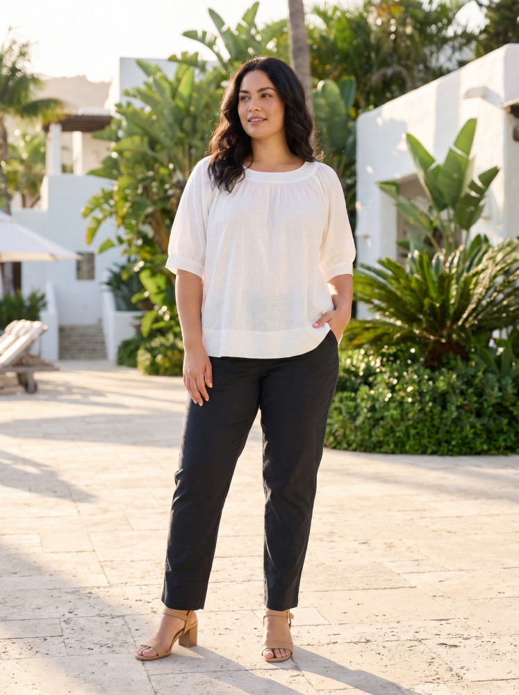 Cotton Slub Top Boat Neck