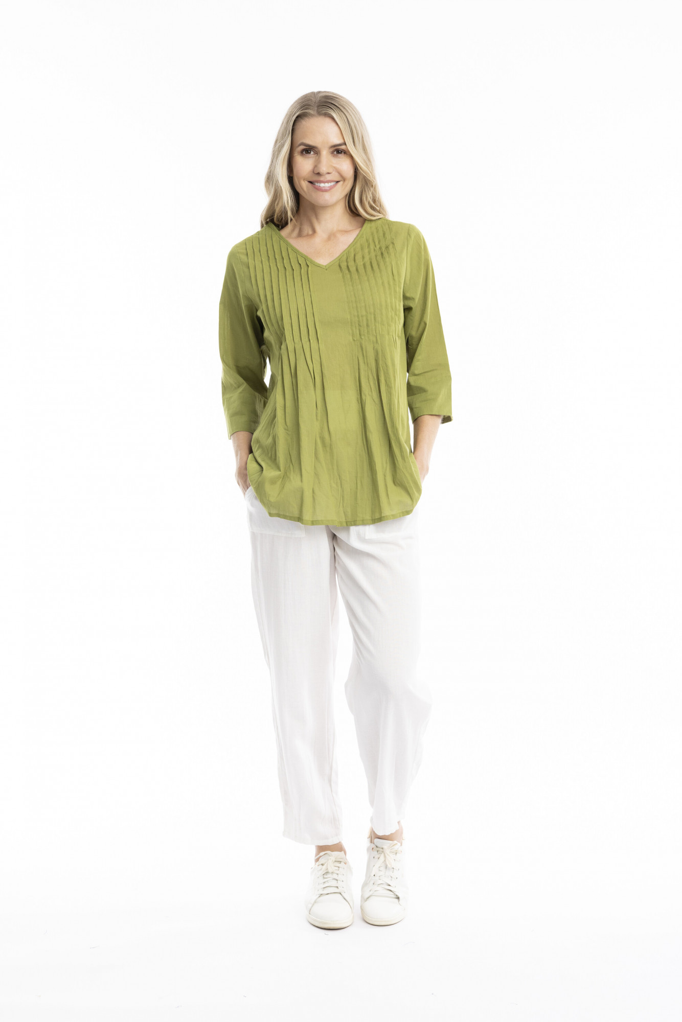 Evie Pleated Top with 3/4 Sleeve