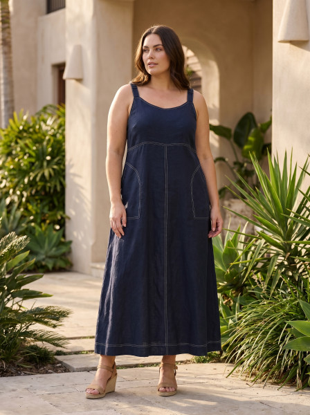 Linen Blend Dress Strappy