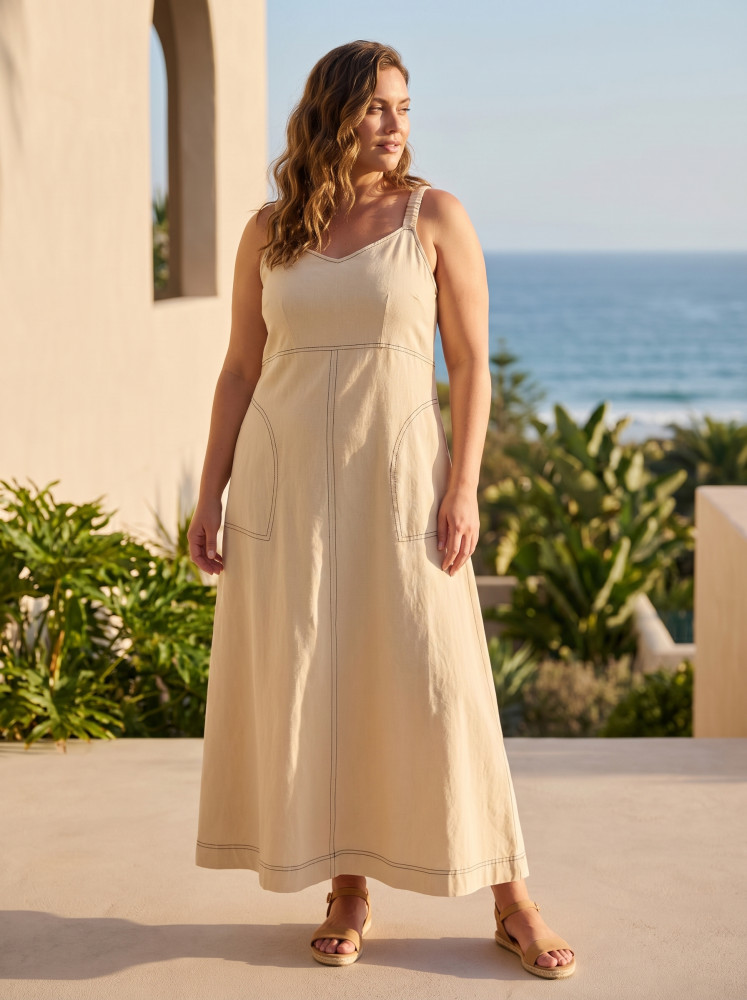 Linen Blend Dress Strappy