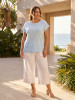 Linen Blend Top Rolled Neckline