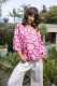 Linen Print Pink Top Gather Neck 3/4 slv