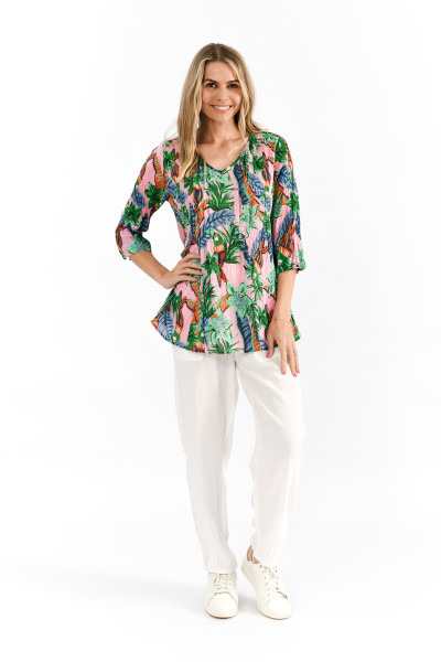 Tina V neck Pleated Top 3/4 Sleeve