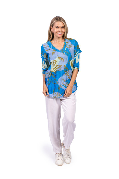 Tina V neck Pleated Top 3/4 Sleeve