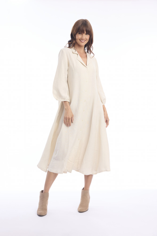 Linen Dress Puff Sleeve