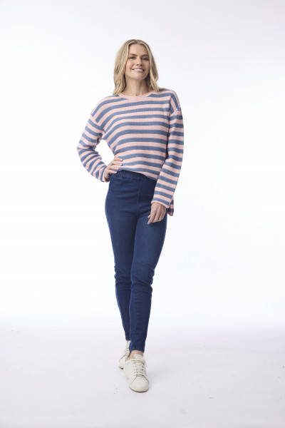Knit Top R-neck Stripe