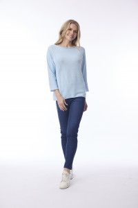 Knit Top Boat Neck 3/4 Slv