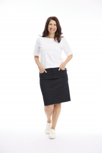 Knee-Length Stretch Denim Skirt