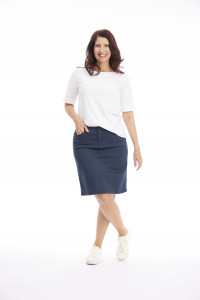 Knee-Length Stretch Denim Skirt