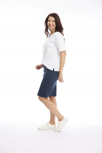 Knee-Length Stretch Denim Skirt