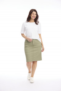 Knee-Length Stretch Denim Skirt