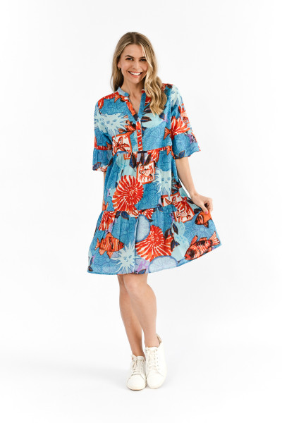 Maya Button V Neck Layer Dress