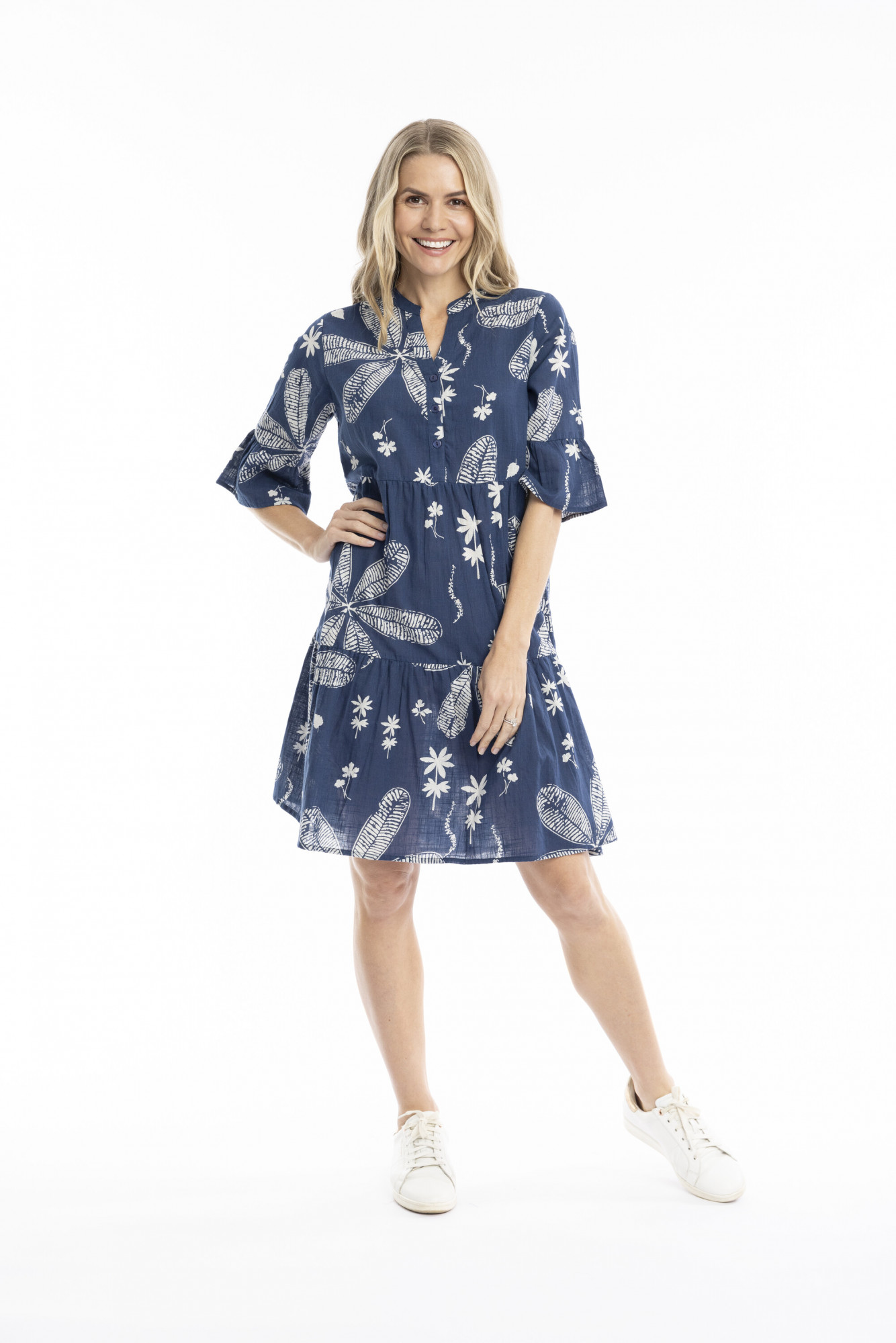 Maya Button V Neck Layer Dress