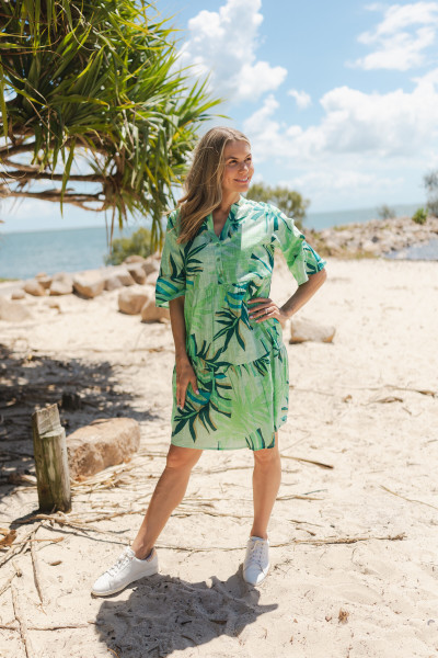 Maya Button V Neck Layer Dress