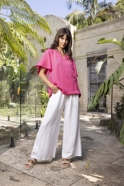 Linen Solid Top Chinese Collar wide slv