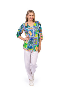 Tina V neck Pleated Top 3/4 Sleeve