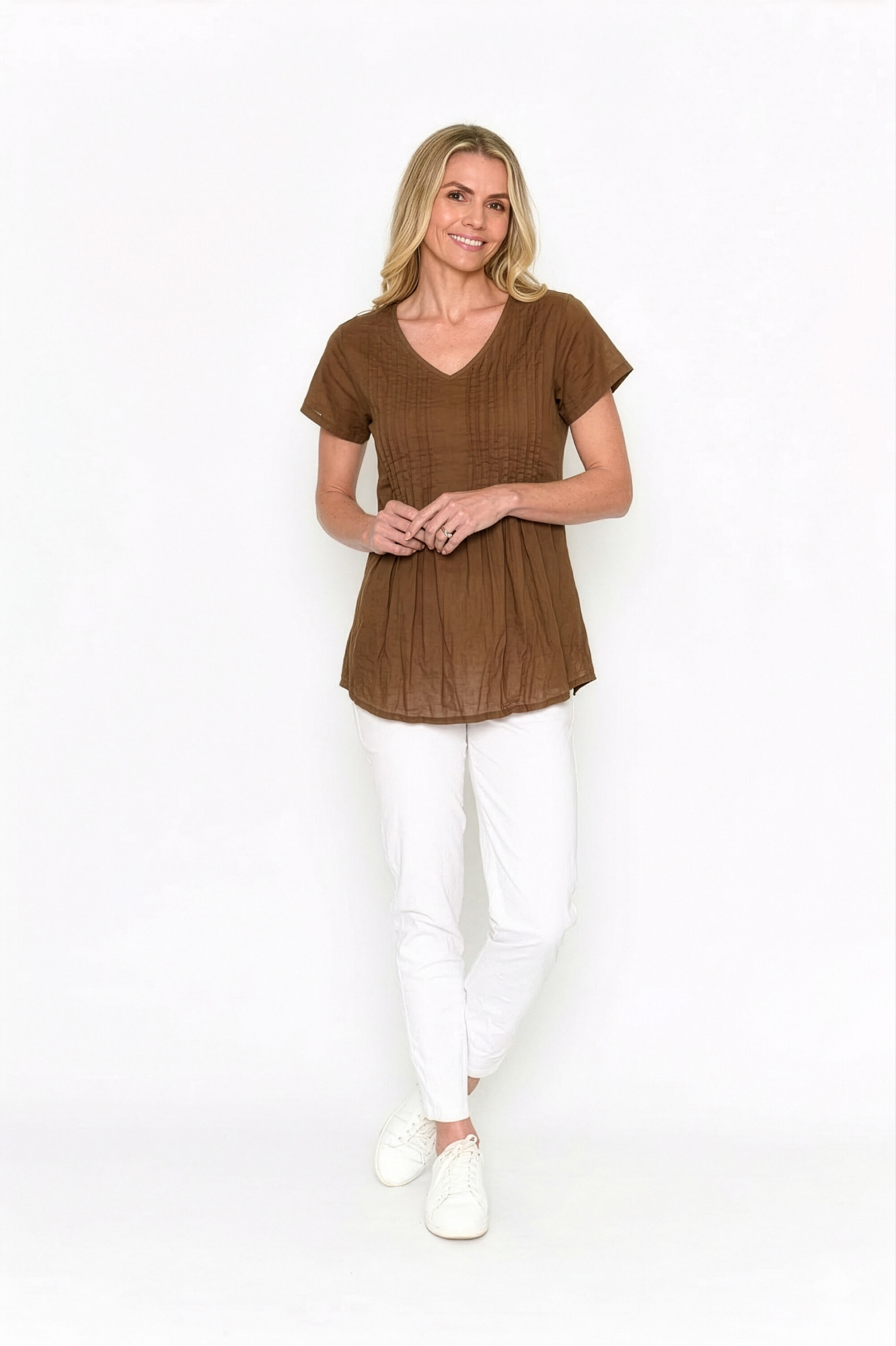 Kayla Solid Cotton Blouse Short Sleeve