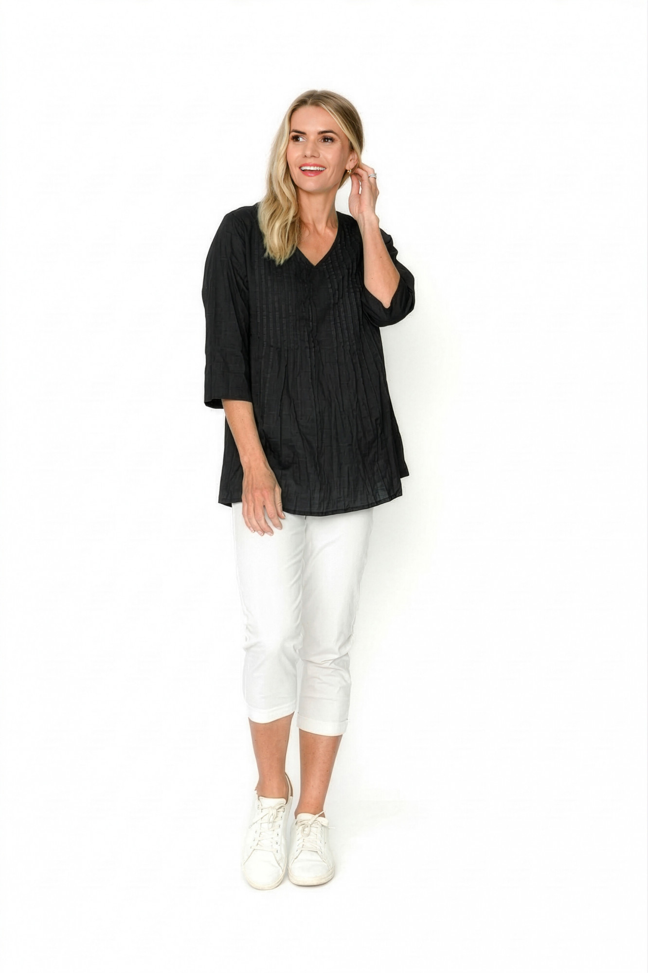 Evie Pleated Top with 3/4 Sleeve