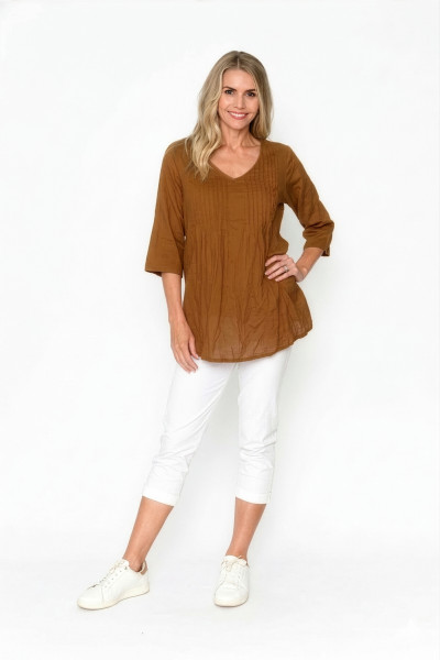 Evie Pleated Top with 3/4 Sleeve