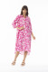 Linen Print Pink Dress Shirt Midi collar